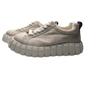 Eytys Platform Sneakers in Off-White Canvas with Purple Heel Tab